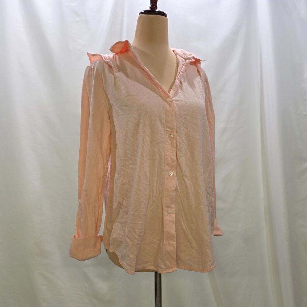 Club Monaco Peach Cotton Ruffle Button Up Shirt Long Sleeve Womens Size XS - Picture 2 of 9